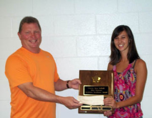 Allen “Pete” Peterson Presenting The 2012 Clarion Area Softball- Allen Peterson Academic Achievement Award to Courtney Donaldson
