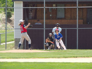 (Photo by Monica Goheen) Josh Craig takes off for first in the game against Boardman