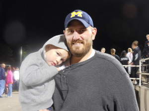 Former Bobcat Lineman and Saint Francis University All-American Brad Larson and his young son attended the game.