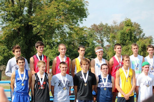 (All photos by Mark Bettwy) PIAA Foundation Meet: Liam, second from left in front, poses with other medal winners