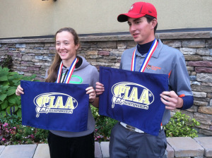 (All photos submitted by Coach Kerle) Amber and Jared proudly display their State Championship Flags