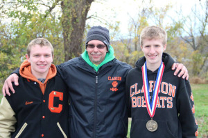 9Photo by Rod Raehsler) Adam Bettwy, Coach Keith Murtha and Liam Raehsler after State race