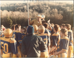 (Photo courtesy of Union High School) Coach Vidunas being hoisted by players after 1984 Little 12 Championship win