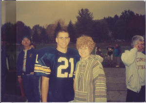 (Photo courtesy of the Millers) Scott and his mother after a 1992 game at Lycoming