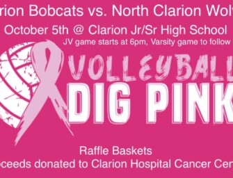 Clarion Area And North Clarion Volleyball Teams To Join Forces For Dig Pink Cancer Awareness And Fundraiser Event Tomorrow (Thursday, October 5th)
